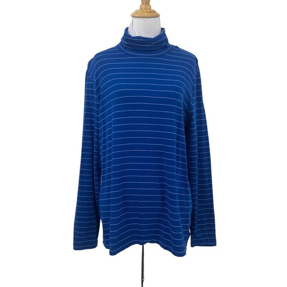 Lands End Shaped Fit Tee XL Extra Large Long Sleeve Stripe Turtleneck Shirt - Picture 1 of 11